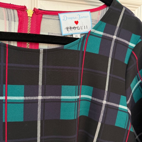 Draper James x Eloqui Green & Black Plaid Flared Bottom Dress - Picture 3 of 4